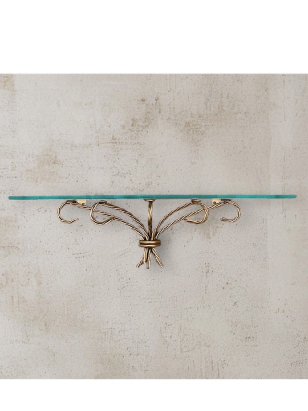 Vintage Home Interiors Gold Metal Rope & Glass Wall Shelf Hollywood Regency MCM